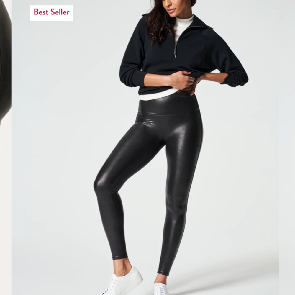 Spanx Womens S Faux Leather Leggings Black Shaping 2437 Compress